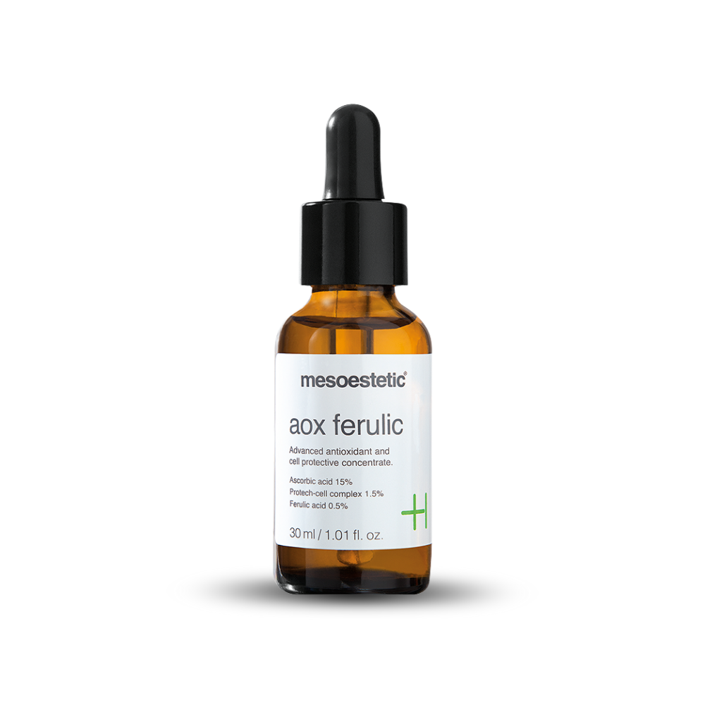 Mesoestetic AOX Ferulic 30ml antioxidant serum with 15% vitamin C, ferulic acid and vitamins A & E to fight free radicals, boost firmness and brighten skin