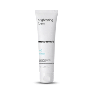Mesoestetic Brightening Foam cleanser with glycolic acid, lactic acid and niacinamide to brighten and refine skin texture